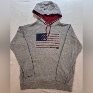 HOOEY USA Flag Hoodie Gray Red Lined Pullover Sweatshirt Men's M Western